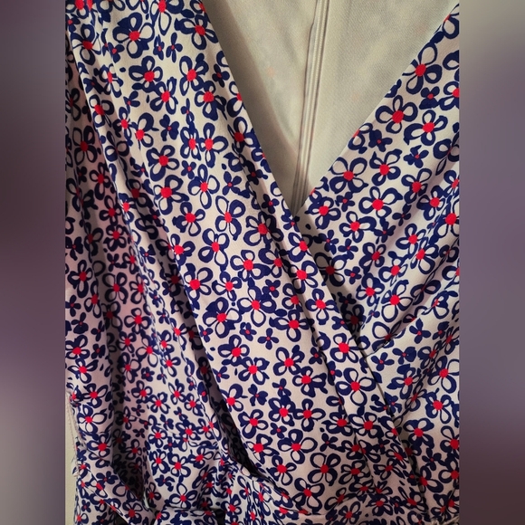DKNY Floral Print Faux Wrap Iris Dress Multi Color Blue And Red Size 6 - Picture 6 of 11